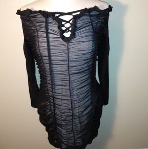 Cold shoulder ruched dress